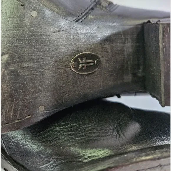 Frye Renee Seam Short Leather Stacked Heel Pointed Toe Boot Bootie In Black 9 - Picture 10 of 16